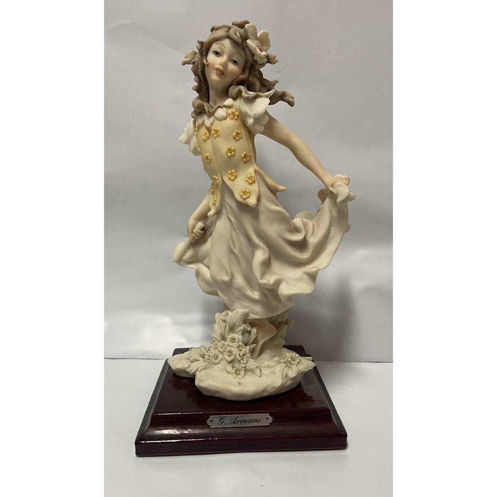 GIUSEPPE ARMANI FLORENCE FIGURINE GIRL W/ FLOWERS DANCING DRESS SIGNED ITALY BAS